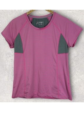 Running Room Striped Breast Cancer Run Top Pink Grey T-Shirt Tee Technical Shirt